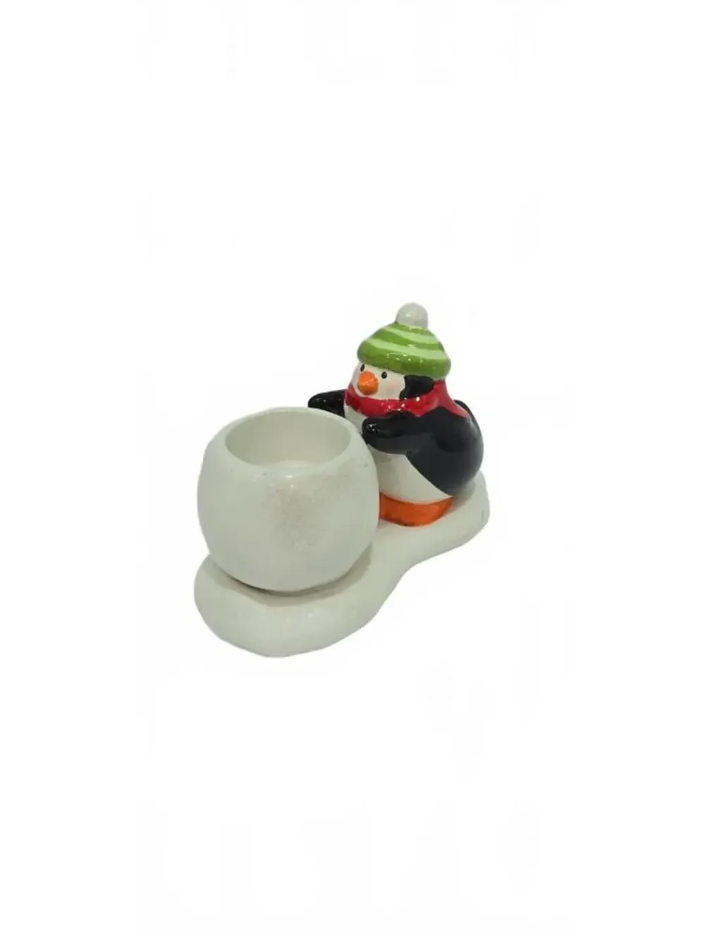 Hallmark Ceramic Penguin Candle Holder with Green Hat and Red Scarf